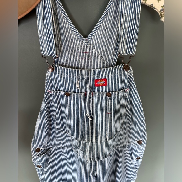 Dickies Hickory Stripe Railroad Overalls denim unisex Medium 34x34 - Picture 7 of 14
